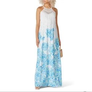 NWT Lilly Pulitzer Pearl Maxi Dress Size 12 Blue White Halter  Gown